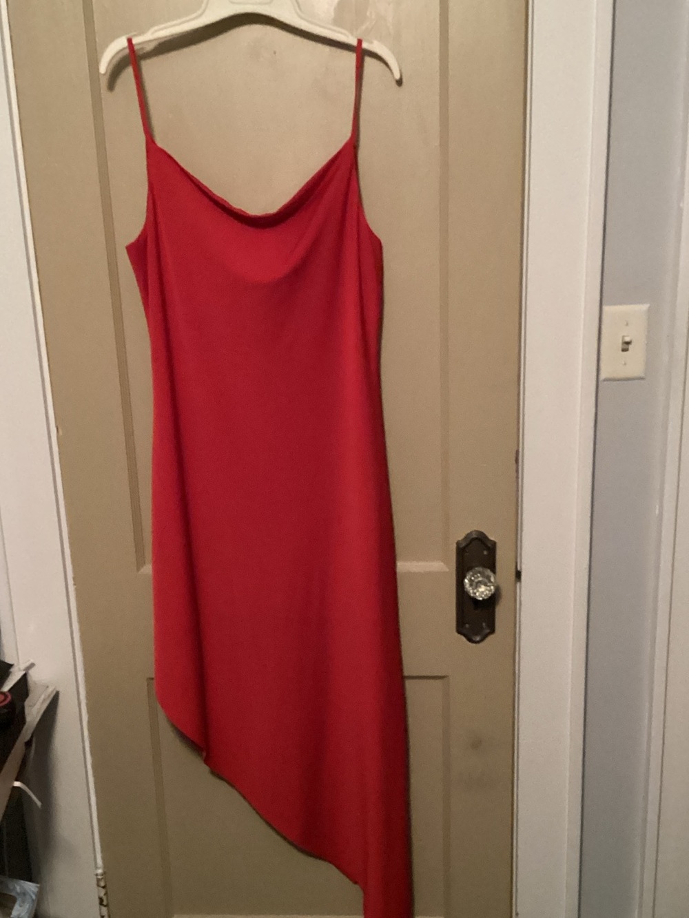 Red Asymmetric Slip Dress with Cowl Neck